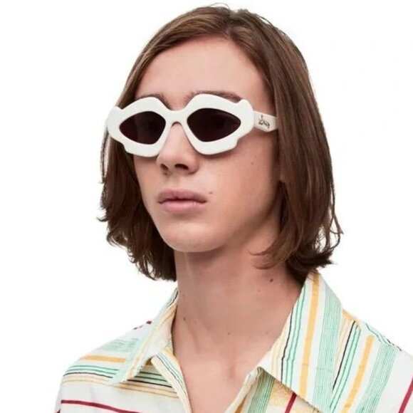 Loewe Women Sunglasses Shiny Ivory Brown Geometric LW40109U 21E CURVY BRAND NEW - Picture 12 of 12